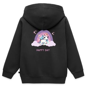 Happy day with a flying Unicorn in the rainbow - Kids Premium Organic Zip-up Hoodie - black - Back - AI Model Kid Male (0cm)