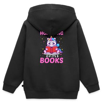 Licorne Amant, Ce n’est pas thésaurisation si c’est des livres - Sweat Premium à capuche zippé enfant bio - noir - Dos - AI Model Kid Male (0cm)