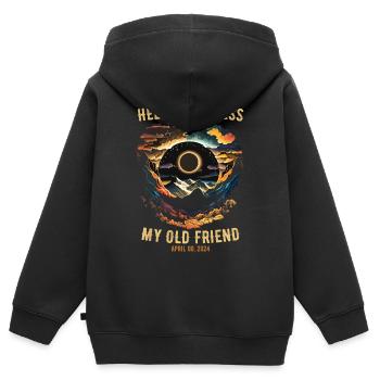 Hallo Dunkelheit, mein alter Freund Sonnenfinsternis - Kinder Premium Organic Zip Hoodie - Schwarz - Hinten - AI Model Kid Male (0cm)