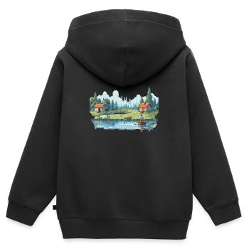 Angler Natur 8Bit Stil - Kinder Premium Organic Zip Hoodie - Schwarz - Hinten - AI Model Kid Male (0cm)