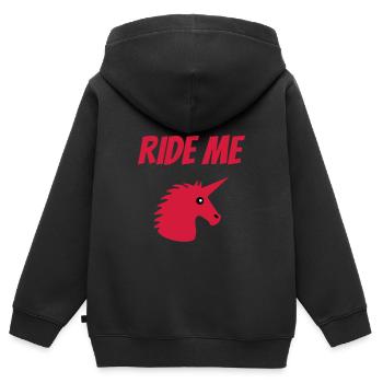 Chevauche-moi (tête de licorne) - Sweat Premium à capuche zippé enfant bio - noir - Dos - AI Model Kid Male (0cm)