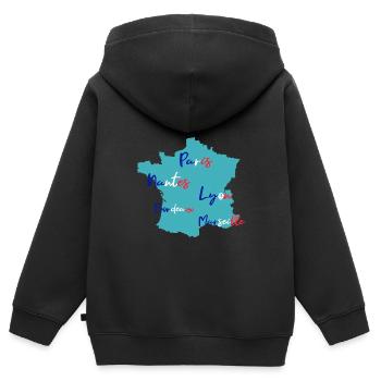 France - Sweat Premium à capuche zippé enfant bio - noir - Dos - AI Model Kid Male (0cm)
