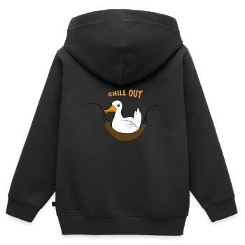 Drôle de canard disant chill out - Sweat Premium à capuche zippé enfant bio - noir - Dos - AI Model Kid Male (0cm)