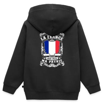 La France - Mon Pays - Ma Patrie - Sweat Premium à capuche zippé enfant bio - noir - Dos - AI Model Kid Male (0cm)