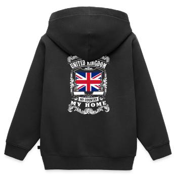 United Kingdom - My country - My home - Sweat Premium à capuche zippé enfant bio - noir - Dos - AI Model Kid Male (0cm)