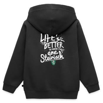 Life is Better Steirisch – Lebe das Lebensgefühl - Kinder Premium Organic Zip Hoodie - Schwarz - Hinten - AI Model Kid Male (0cm)