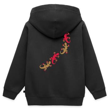 Vier Geckos 2c - Kinder Premium Organic Zip Hoodie - Schwarz - Hinten - AI Model Kid Male (0cm)