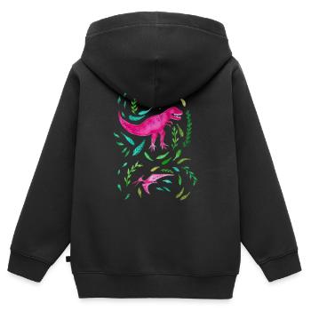 Pink T-Rex Florales Design Geschenk - Kinder Premium Organic Zip Hoodie - Schwarz - Hinten - AI Model Kid Male (0cm)