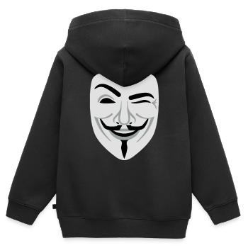 Fun Anonymous Guy Fawkes - Sweat Premium à capuche zippé enfant bio - noir - Dos - AI Model Kid Male (0cm)