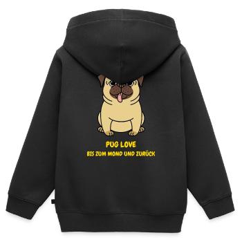 Pug Love - Mops Liebe - Geschenk zum Valentinstag - Kinder Premium Organic Zip Hoodie - Schwarz - Hinten - AI Model Kid Male (0cm)