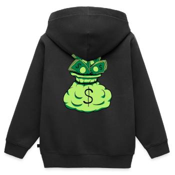 Billets de sac d’argent - Sweat Premium à capuche zippé enfant bio - noir - Dos - AI Model Kid Male (0cm)
