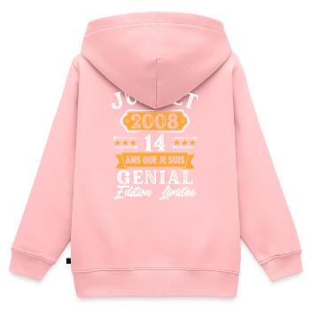 Cadeau D'anniversaire 14 Ans juillet 2008 Rétro - Sweat Premium à capuche zippé enfant bio - rose - Dos - AI Model Kid Female (0cm)