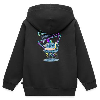Orage d'été - Sweat Premium à capuche zippé enfant bio - noir - Dos - AI Model Kid Male (0cm)