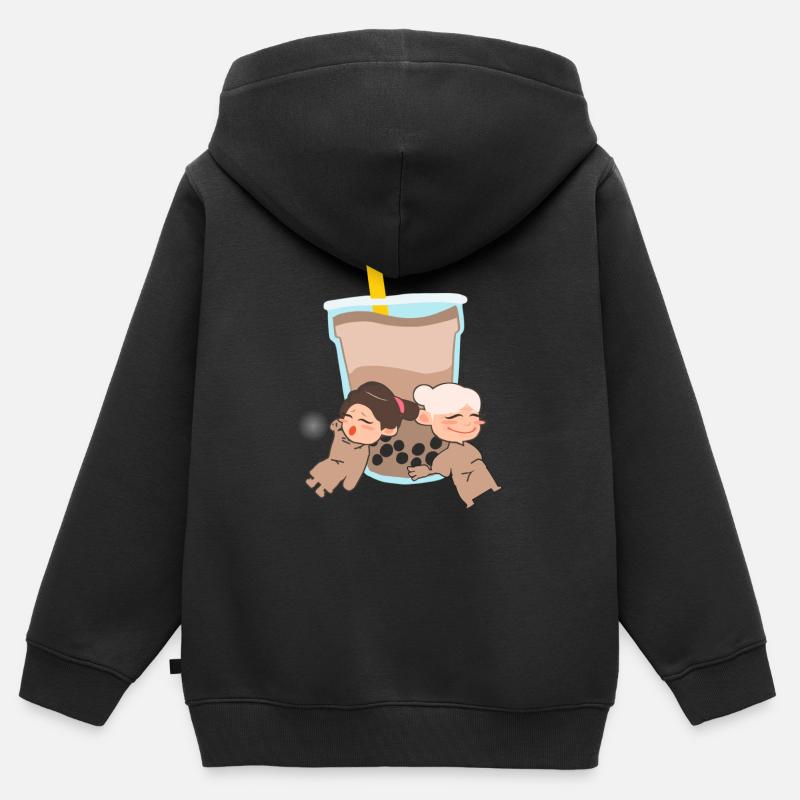 Deux Filles Avec Bubble Tea Mignon - Sweat Premium à capuche zippé enfant bio - noir