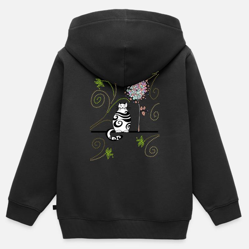 Chat - Sweat Premium à capuche zippé enfant bio - noir