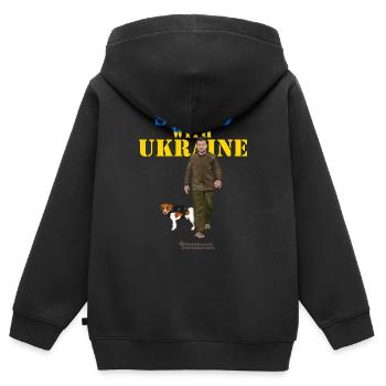 Ukraine Zelensky Patron Stand with Ukraine - Kinder Premium Organic Zip Hoodie - Schwarz - Hinten - AI Model Kid Male (0cm)