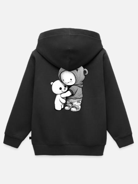 Kind kuschelt mit Teddybär - Kinder Premium Organic Zip Hoodie - Schwarz