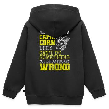 Capricorne Signe du Zodiaque Ambition - Sweat Premium à capuche zippé enfant bio - noir - Dos - AI Model Kid Male (0cm)