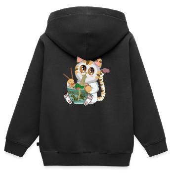 Süße Anime Japanische Katze, Manga Kawaii T-Shirt - Kinder Premium Organic Zip Hoodie - Schwarz - Hinten - AI Model Kid Male (0cm)