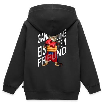 Ganz dünnes Eis mein Freund, Boxende Katze - Kinder Premium Organic Zip Hoodie - Schwarz - Hinten - AI Model Kid Male (0cm)