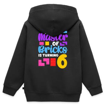 The master of bricks is turning 6 - Kinder Premium Organic Zip Hoodie - Schwarz - Hinten - AI Model Kid Male (0cm)