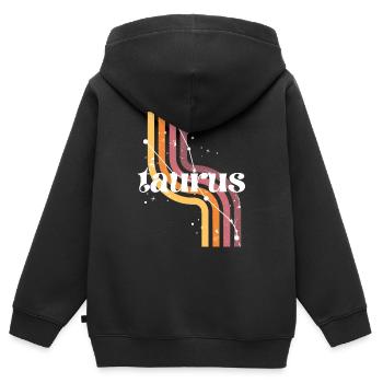 Taurus horoscope rétro - Sweat Premium à capuche zippé enfant bio - noir - Dos - AI Model Kid Male (0cm)