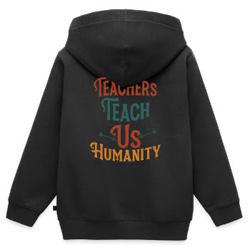 Lehrer, lehre uns Menschlichkeit - Kinder Premium Organic Zip Hoodie - Schwarz - Hinten - AI Model Kid Male (0cm)