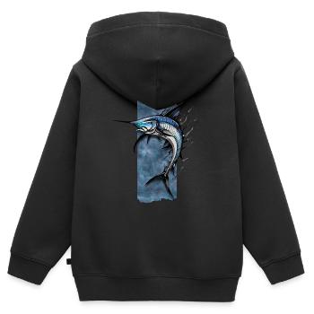 Gezackter Herrscher: Das königliche Gleiten des Schwertfisches - Kinder Premium Organic Zip Hoodie - Schwarz - Hinten - AI Model Kid Male (0cm)