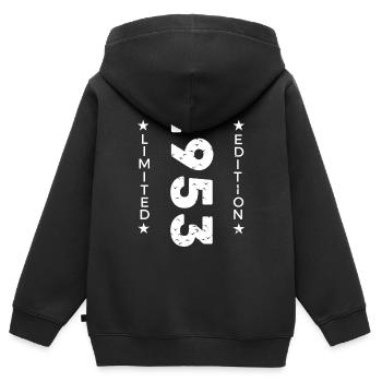 1953 LIMITIERTE AUFLAGE - Kinder Premium Organic Zip Hoodie - Schwarz - Hinten - AI Model Kid Male (0cm)