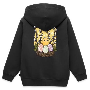 Oeufs de Pâques et brindilles de saule - Sweat Premium à capuche zippé enfant bio - noir - Dos - AI Model Kid Male (0cm)