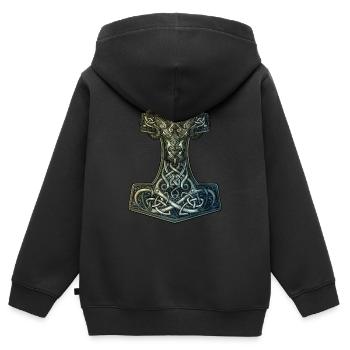 Mjölnir - Sweat Premium à capuche zippé enfant bio - noir - Dos - AI Model Kid Male (0cm)