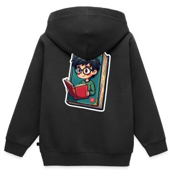 LIVRE NERD - Sweat Premium à capuche zippé enfant bio - noir - Dos - AI Model Kid Male (0cm)