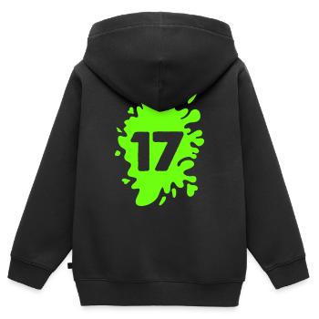 Klecks 17 - Kinder Premium Organic Zip Hoodie - Schwarz - Hinten - AI Model Kid Male (0cm)