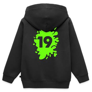 klecks 19 - Kinder Premium Organic Zip Hoodie - Schwarz - Hinten - AI Model Kid Male (0cm)