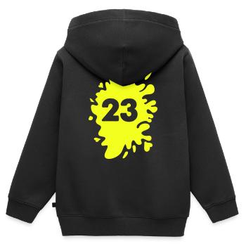 klecks 23 - Kinder Premium Organic Zip Hoodie - Schwarz - Hinten - AI Model Kid Male (0cm)
