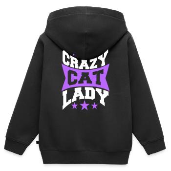 Chat fou Dame Texte Folle Femme Chats Amour - Sweat Premium à capuche zippé enfant bio - noir - Dos - AI Model Kid Male (0cm)