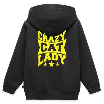 Chat fou Dame Texte Folle Femme Chats Amour - Sweat Premium à capuche zippé enfant bio - noir - Dos - AI Model Kid Male (0cm)