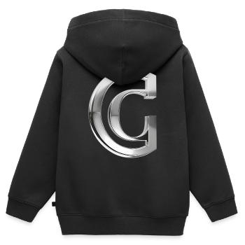 Chrome ,, C " Metallic - Kinder Premium Organic Zip Hoodie - Schwarz - Hinten - AI Model Kid Male (0cm)