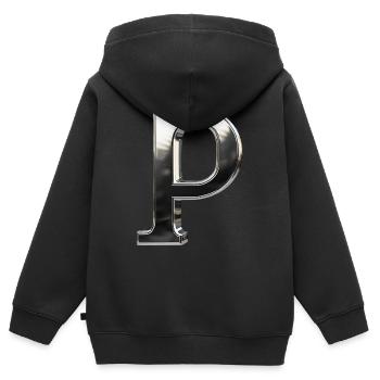 Chrome ,, P " Métallisé - Sweat Premium à capuche zippé enfant bio - noir - Dos - AI Model Kid Male (0cm)