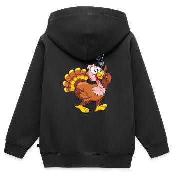 Lustiger Truthahn hat eine Idee - Kinder Premium Organic Zip Hoodie - Schwarz - Hinten - AI Model Kid Male (0cm)