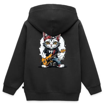 Cat Rocker Cat HardRock Gift - Sweat Premium à capuche zippé enfant bio - noir - Dos - AI Model Kid Male (0cm)
