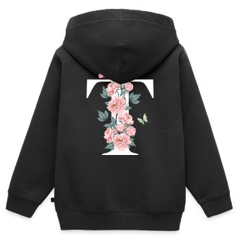 Buchstabe t Rosa Blumen - Kinder Premium Organic Zip Hoodie - Schwarz - Hinten - AI Model Kid Male (0cm)