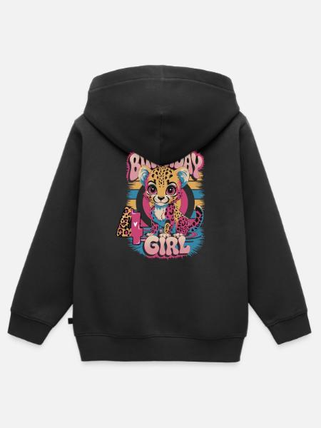 4. Geburtstag Leopard Mädchen - Premium børne zip-hættetrøje økologisk - sort