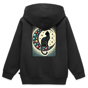 Chat Noir Luna - Sweat Premium à capuche zippé enfant bio - noir - Dos - AI Model Kid Male (0cm)