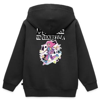 Mein Name ist Isabella 2026 - Kinder Premium Organic Zip Hoodie - Schwarz - Hinten - AI Model Kid Male (0cm)