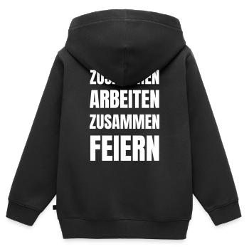 Zusammen Arbeiten, zusammen Feiern. - Kinder Premium Organic Zip Hoodie - Schwarz - Hinten - AI Model Kid Male (0cm)
