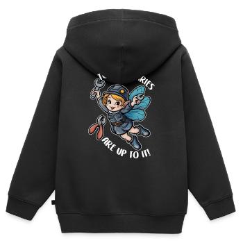 Les petites fées mettent la main à la pâte aujourd’hui ! - Sweat Premium à capuche zippé enfant bio - noir - Dos - AI Model Kid Male (0cm)