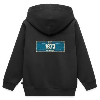 50. Geburtstag 1973 Nummernschild - Kinder Premium Organic Zip Hoodie - Schwarz - Hinten - AI Model Kid Male (0cm)