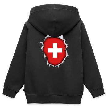 Drapeau de montagne pays Suisse traverser vacances déchirées - Sweat Premium à capuche zippé enfant bio - noir - Dos - AI Model Kid Male (0cm)