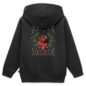 Rhodesion Ridgeback hässlicher Weihnachtspullover - Kinder Premium Organic Zip Hoodie - Schwarz - Hinten - AI Model Kid Male (0cm)